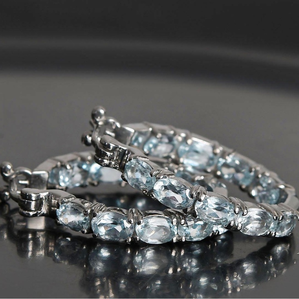 Sky Blue Topaz Inside Out Hoop Earrings in Stainless Steel 9.50ctw